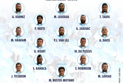 Aviron Bayonnais : le XV de départ face au FC Grenoble