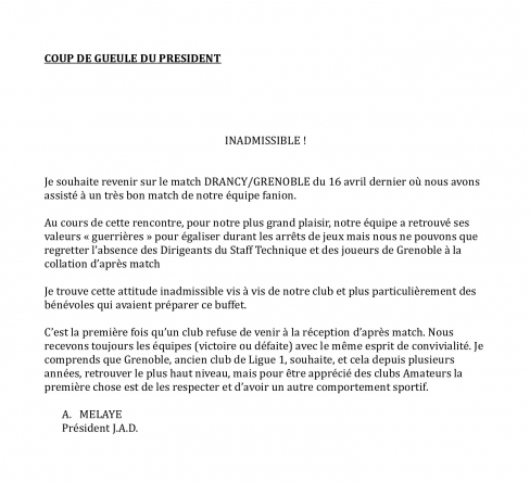 La tacle du président de Drancy au GF38