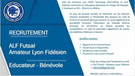 #Futsal – Amateur Lyon Fidésien recrute