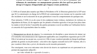 La lettre ouverte de l’ANS au président de la commission de discipline