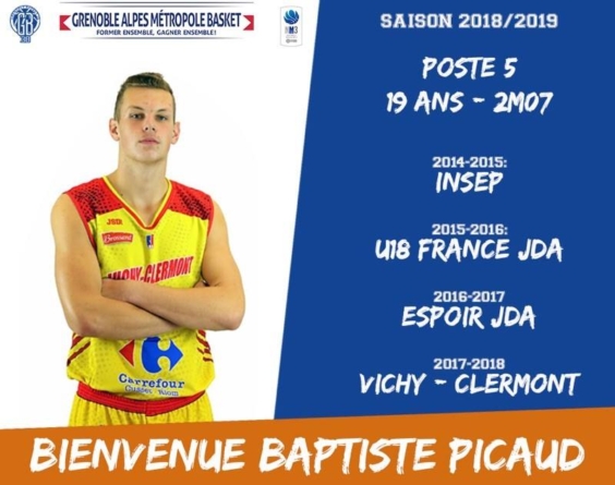 Baptiste Picaud, première recrue du Grenobles Alpes Métropole Basket