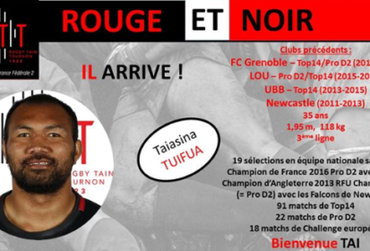 Taiasina Tuifu’a (FC Grenoble) rejoint Tournon-Tain